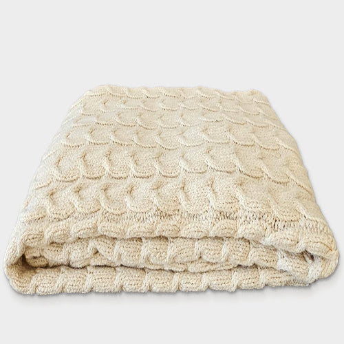 Muru Collection - Handloomed Peruvian Pima Cotton & Undyed Baby Alpaca Ivory Cable Throw Blanket From Peru