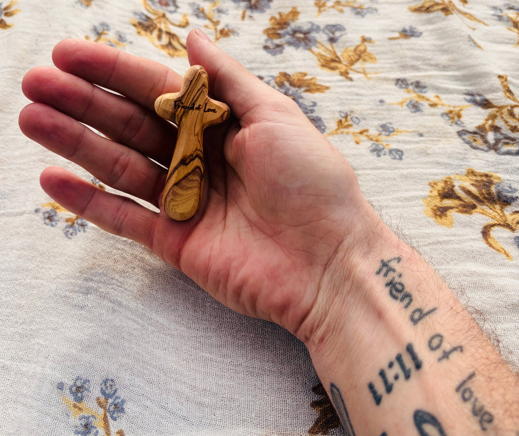 Friend of Love Hand Carved Olive Wood Cross †