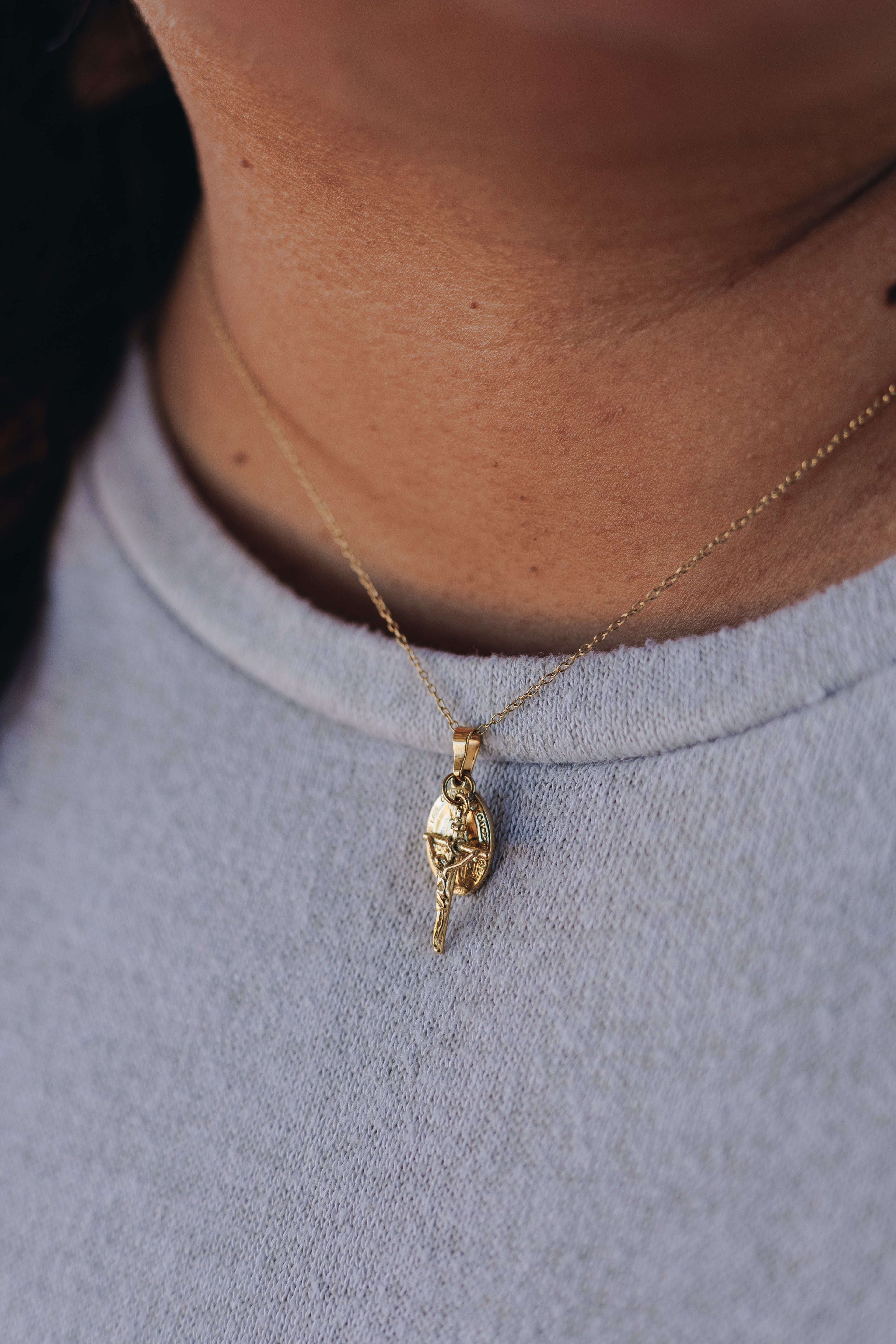 Gold Dainty Crucifix and Miraculous Medal Necklace