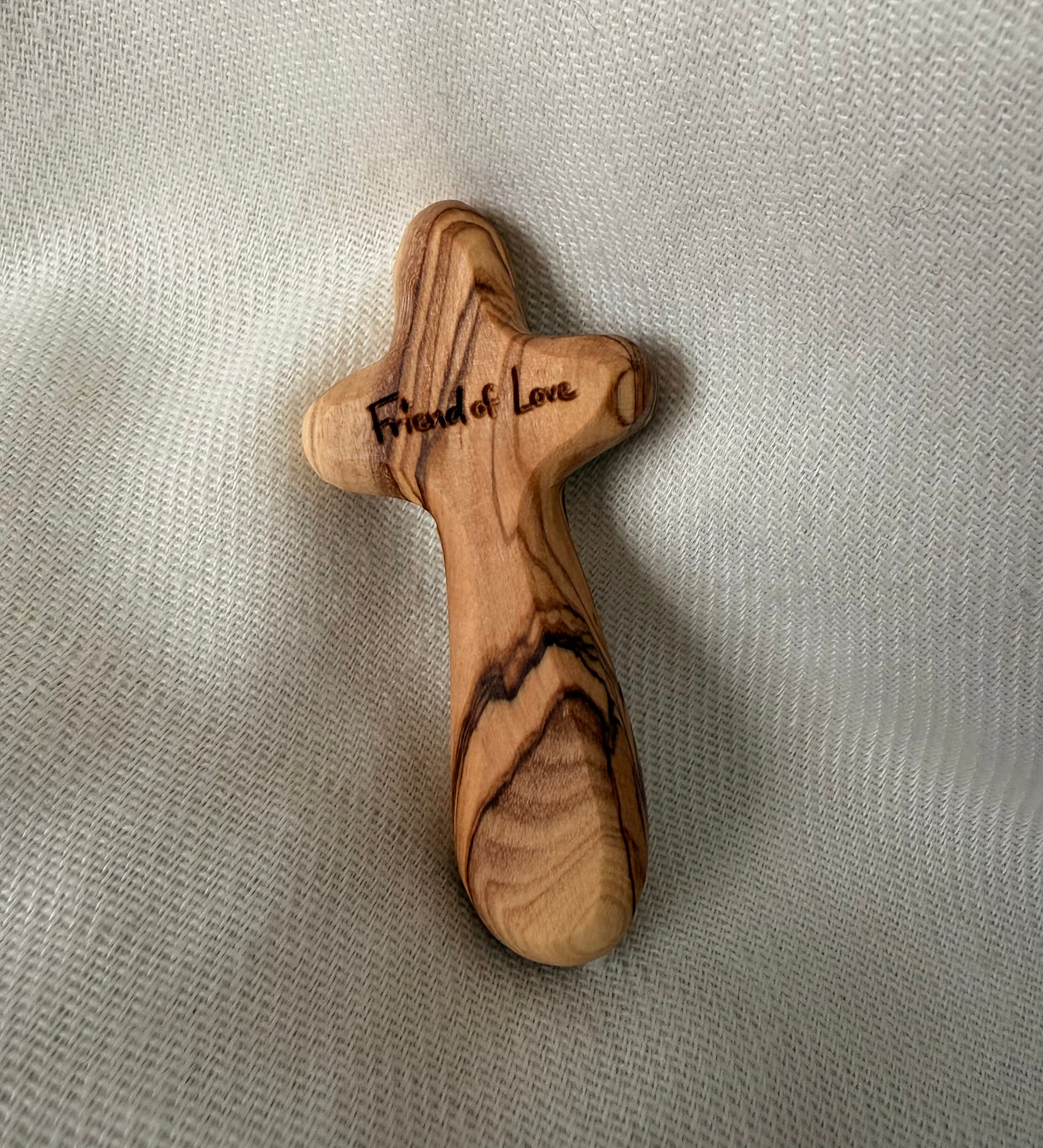 Friend of Love Hand Carved Olive Wood Cross †