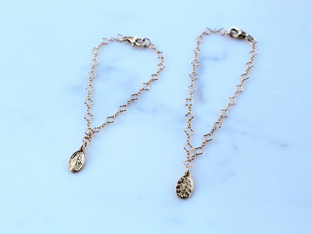 Miraculous Medal Floral Bracelet Set - Mommy and Me