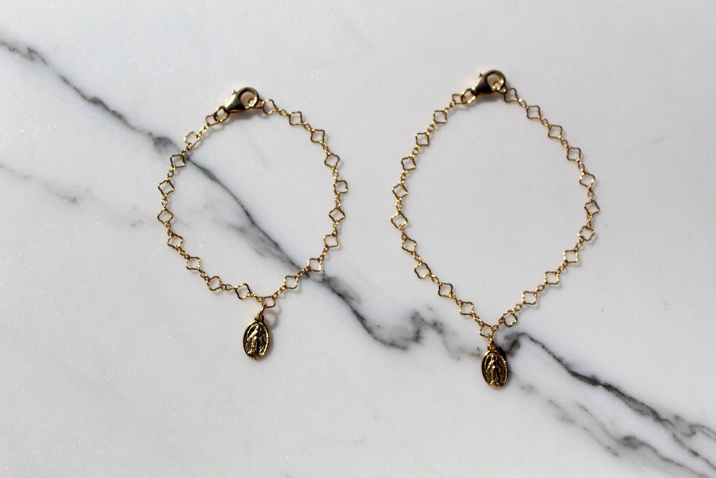 Miraculous Medal Floral Bracelet Set - Mommy and Me