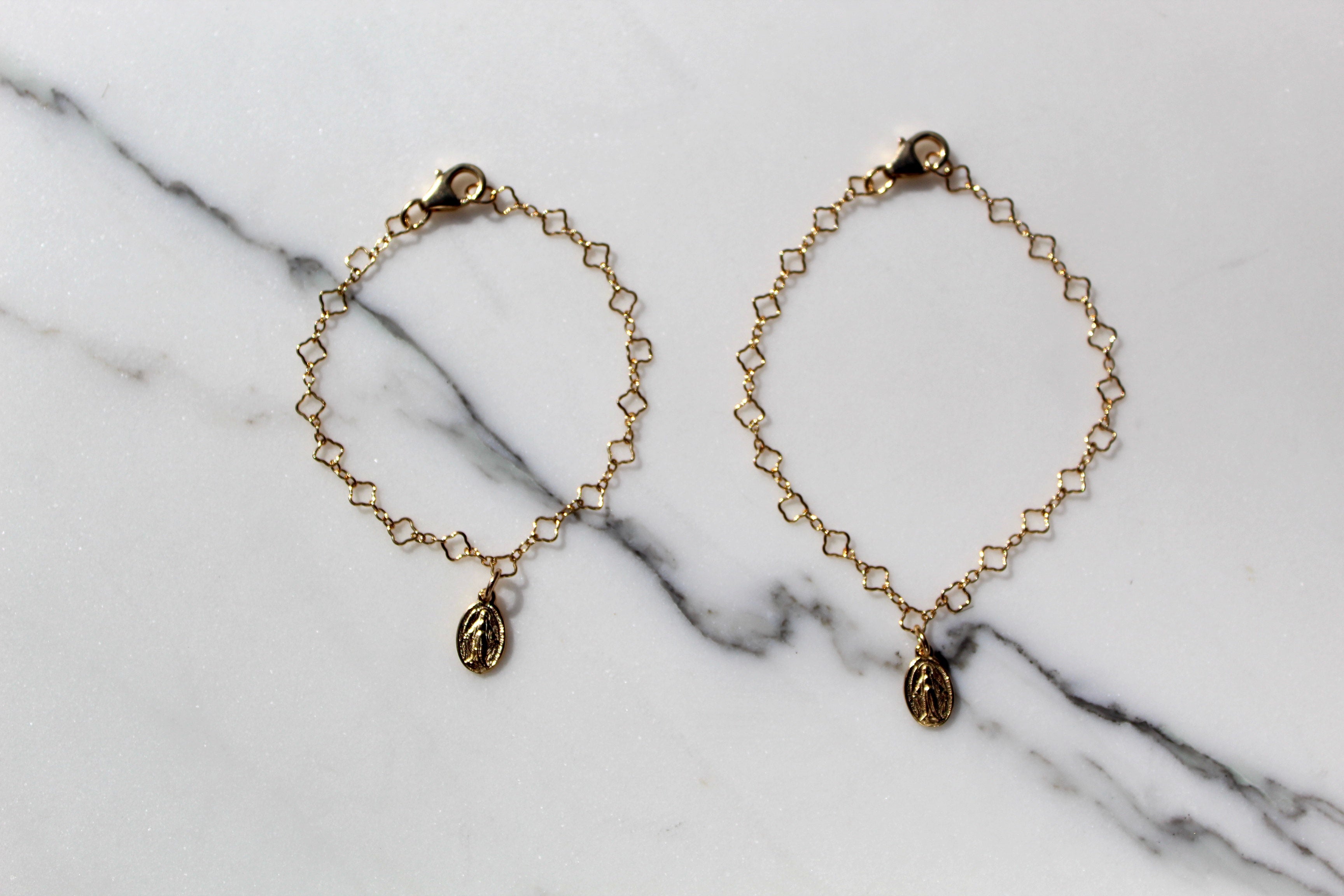 Miraculous Medal Floral Bracelet Set - Mommy and Me